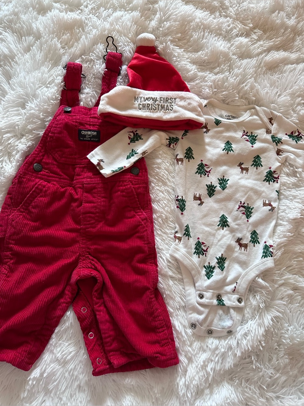 Baby Christmas, Osh Kosh red corduroy overalls 3-6 months